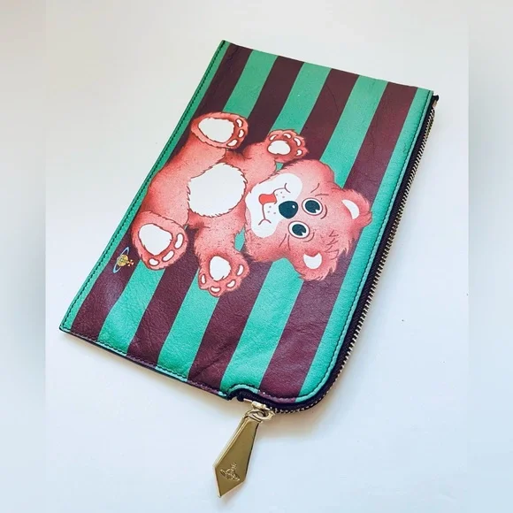 Vivienne Westwood RARE GREEN STRIPE TEDDY BEAR CLUTCH NWT AW15